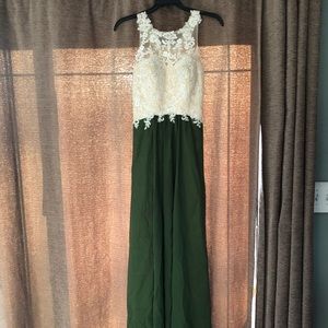 Cream and Dark Green Prom dress!